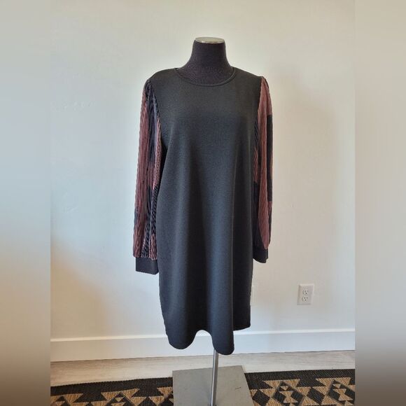 Emery Rose Sheath Dress Black Puff Sleeves Contemporary Office Old Money XL - Picture 2 of 9